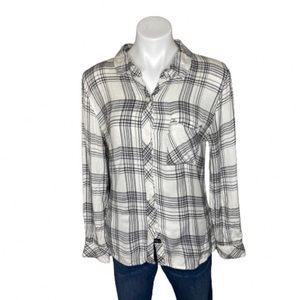Rails White Black Plaid Button Down Top